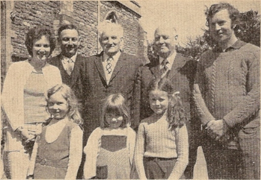 (back) Hilary Hewson, Philip Barnes, Arthur Tomlinson, Jack Bray, Colin Applewhite, (front) Allison and Helen Applewhite, Clare West